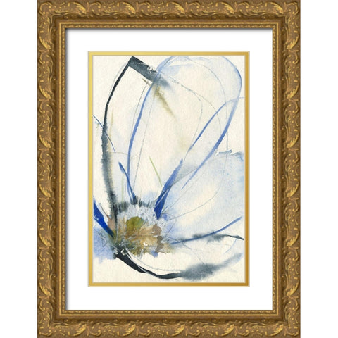 Cobalt and Paynes Petals II Gold Ornate Wood Framed Art Print with Double Matting by Goldberger, Jennifer