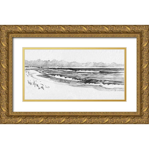 Quiet Ocean Sketch I Gold Ornate Wood Framed Art Print with Double Matting by Caroline, Emma