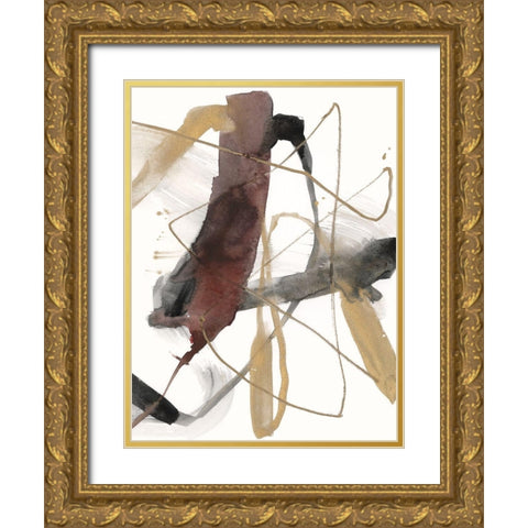 Burgundy Interjection II Gold Ornate Wood Framed Art Print with Double Matting by Goldberger, Jennifer