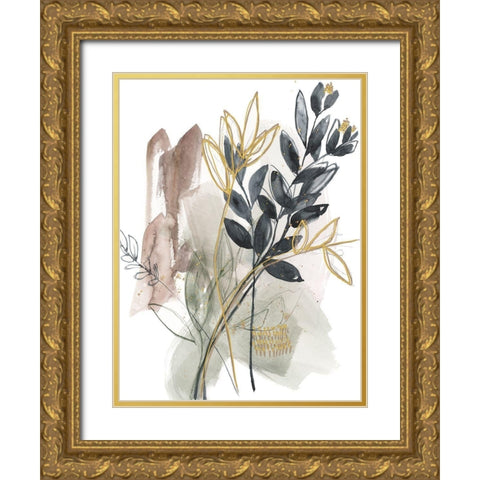 Bundled Leaves I Gold Ornate Wood Framed Art Print with Double Matting by Goldberger, Jennifer