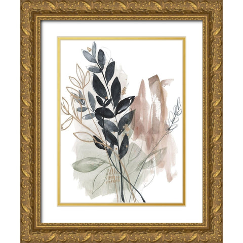 Bundled Leaves II Gold Ornate Wood Framed Art Print with Double Matting by Goldberger, Jennifer