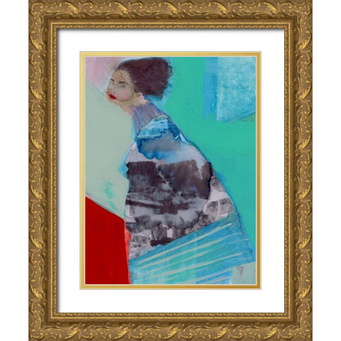 Walking Woman III Gold Ornate Wood Framed Art Print with Double Matting by Cartissi