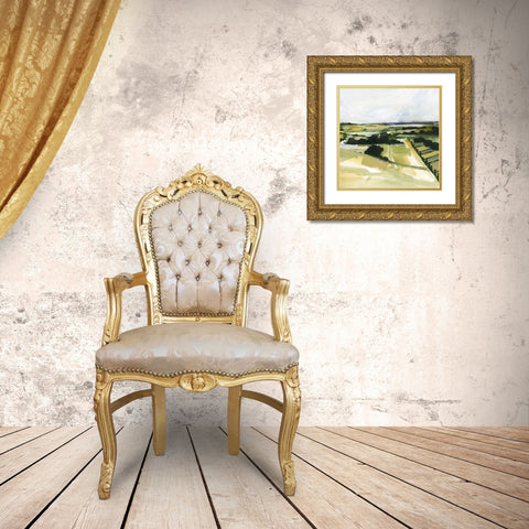 Patchy Landscape I Gold Ornate Wood Framed Art Print with Double Matting by Barnes, Victoria