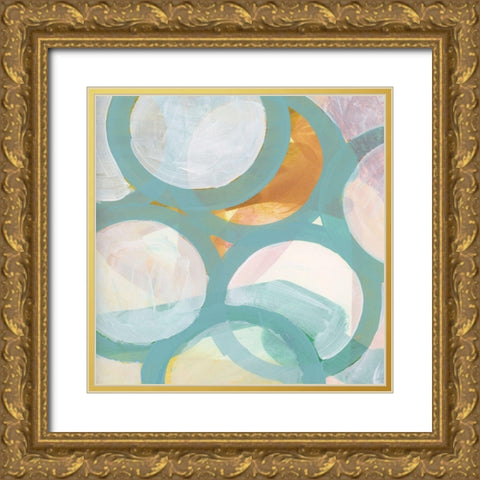 Aqua Circles I Gold Ornate Wood Framed Art Print with Double Matting by Cartissi