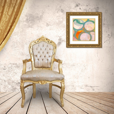 Aqua Circles II Gold Ornate Wood Framed Art Print with Double Matting by Cartissi