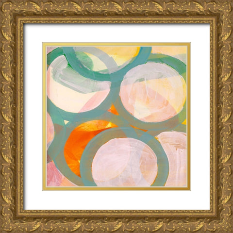 Aqua Circles II Gold Ornate Wood Framed Art Print with Double Matting by Cartissi