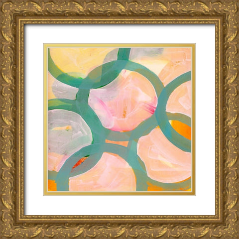Aqua Circles IV Gold Ornate Wood Framed Art Print with Double Matting by Cartissi