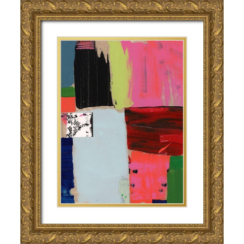 Pink Blocks IV Gold Ornate Wood Framed Art Print with Double Matting by Cartissi