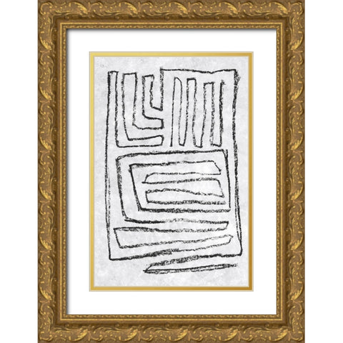 Black and White Runes II Gold Ornate Wood Framed Art Print with Double Matting by Goldberger, Jennifer