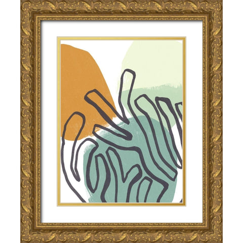 Midcentury Modern Coral I Gold Ornate Wood Framed Art Print with Double Matting by Vess, June Erica