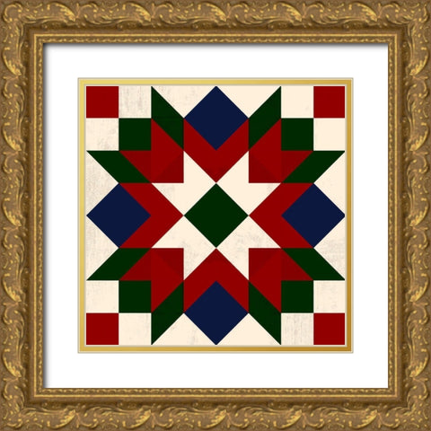 Christmas Barn Quilt IV Gold Ornate Wood Framed Art Print with Double Matting by Barnes, Victoria