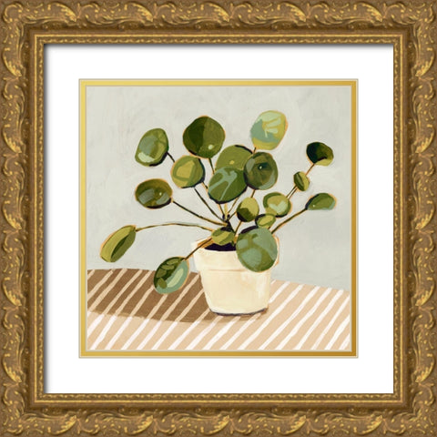 Plant on Stripes I Gold Ornate Wood Framed Art Print with Double Matting by Barnes, Victoria