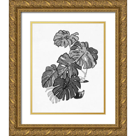 BandW Indoor Plant III Gold Ornate Wood Framed Art Print with Double Matting by Stellar Design Studio