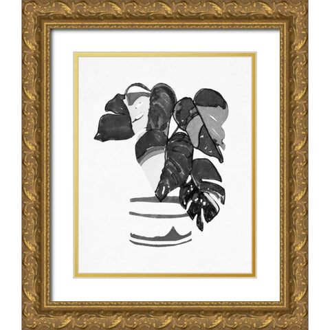 BandW Indoor Plant VI Gold Ornate Wood Framed Art Print with Double Matting by Stellar Design Studio