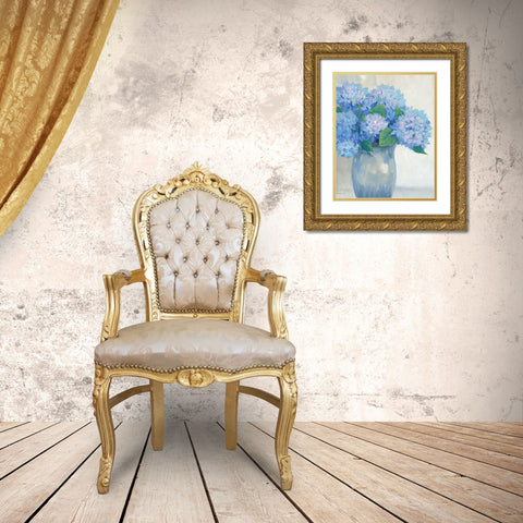 Blue Hydrangeas in Vase I Gold Ornate Wood Framed Art Print with Double Matting by OToole, Tim