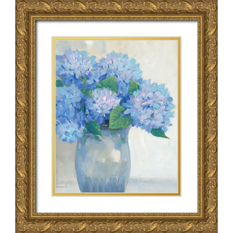 Blue Hydrangeas in Vase I Gold Ornate Wood Framed Art Print with Double Matting by OToole, Tim