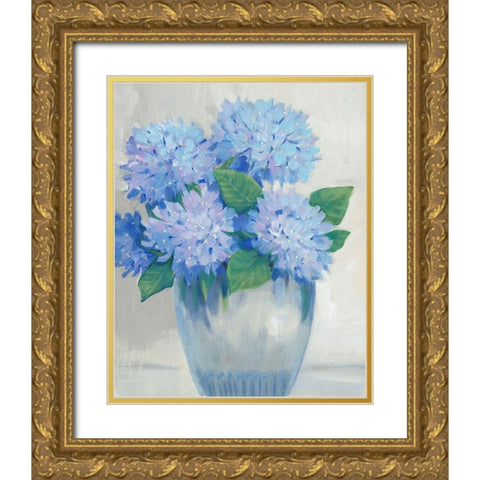 Blue Hydrangeas in Vase II Gold Ornate Wood Framed Art Print with Double Matting by OToole, Tim