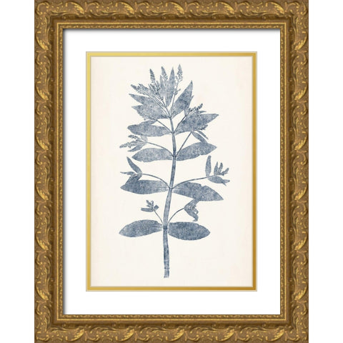 Navy Botanicals III Gold Ornate Wood Framed Art Print with Double Matting by Vision Studio