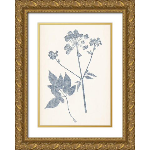 Navy Botanicals IV Gold Ornate Wood Framed Art Print with Double Matting by Vision Studio