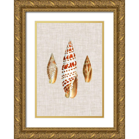 Antique Shells on Linen I Gold Ornate Wood Framed Art Print with Double Matting by Vision Studio