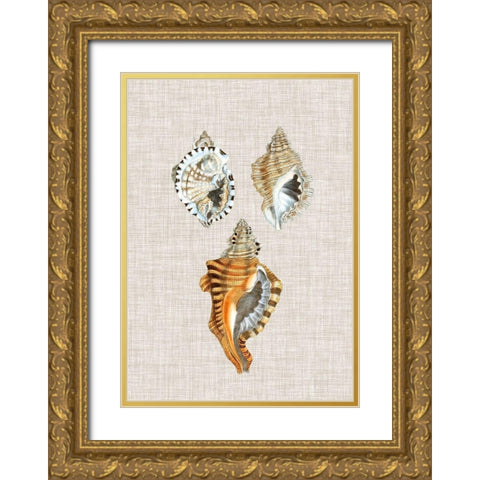 Antique Shells on Linen III Gold Ornate Wood Framed Art Print with Double Matting by Vision Studio