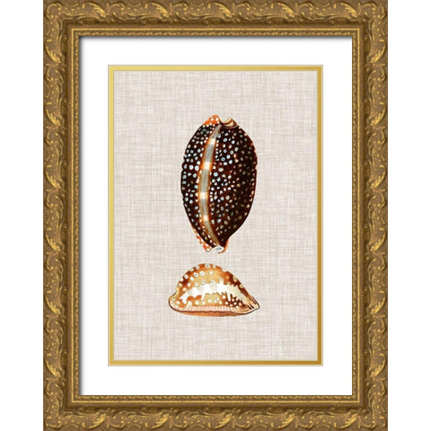 Antique Shells on Linen IV Gold Ornate Wood Framed Art Print with Double Matting by Vision Studio