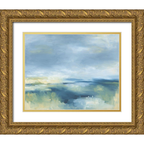 Coastal Blues Gold Ornate Wood Framed Art Print with Double Matting by Keusder, Danusia