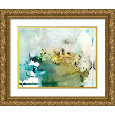 Embellished Organic Abstract Gold Ornate Wood Framed Art Print with Double Matting by Bramma, Lila