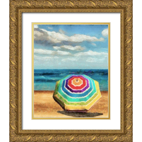 Beach Umbrella I Gold Ornate Wood Framed Art Print with Double Matting by Saunders, Alonzo