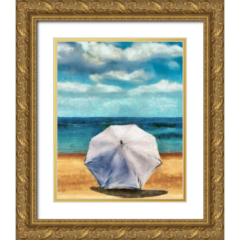 Beach Umbrella II Gold Ornate Wood Framed Art Print with Double Matting by Saunders, Alonzo