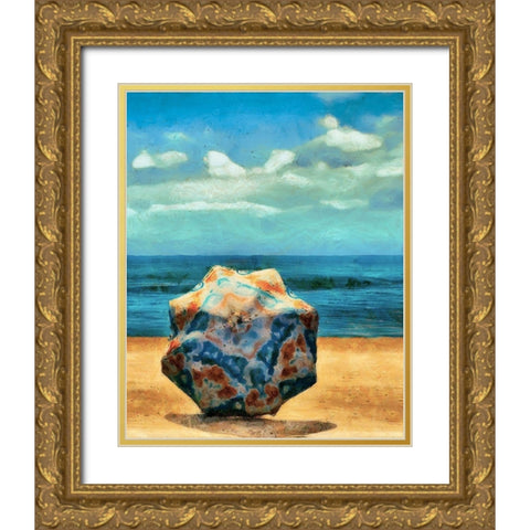 Beach Umbrella III Gold Ornate Wood Framed Art Print with Double Matting by Saunders, Alonzo