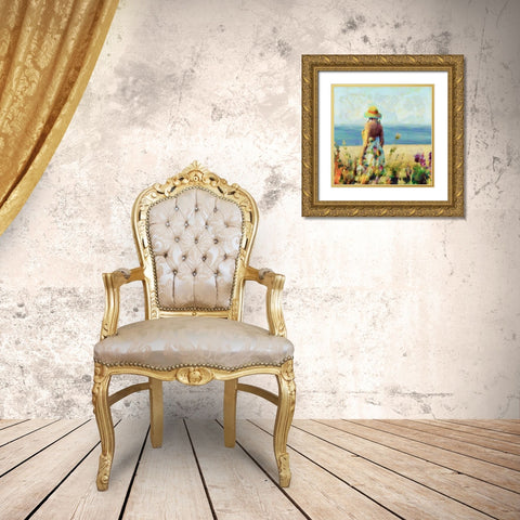 Morning Meadow Stroll I Gold Ornate Wood Framed Art Print with Double Matting by Saunders, Alonzo