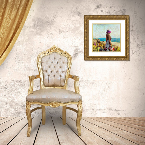 Morning Meadow Stroll II Gold Ornate Wood Framed Art Print with Double Matting by Saunders, Alonzo