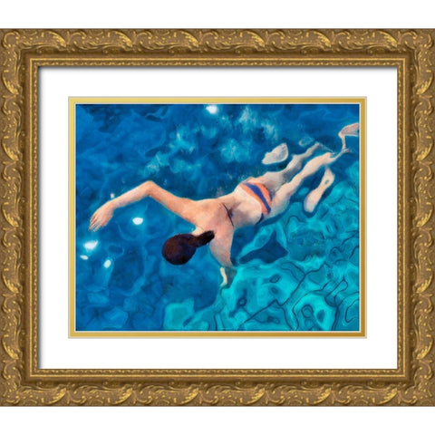 Morning Swimming I Gold Ornate Wood Framed Art Print with Double Matting by Saunders, Alonzo