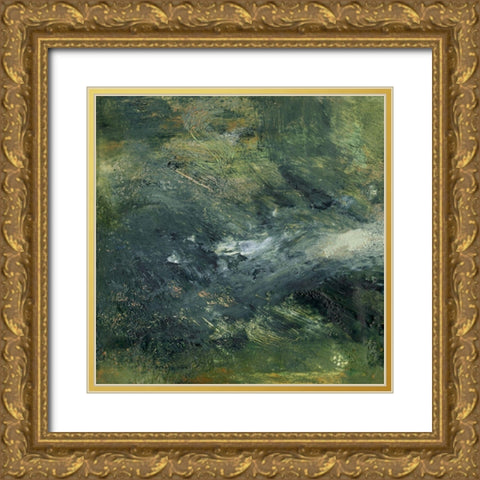 Encaustic Tile in Green IV Gold Ornate Wood Framed Art Print with Double Matting by Gordon, Sharon