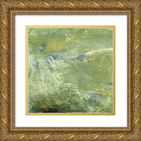 Encaustic Tile in Green VII Gold Ornate Wood Framed Art Print with Double Matting by Gordon, Sharon