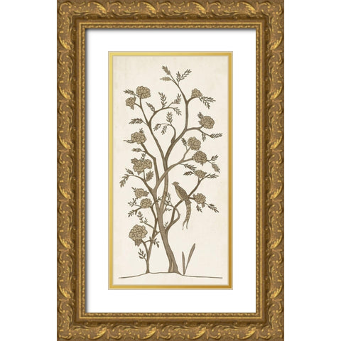 Custom Sepia Chinoiserie I Gold Ornate Wood Framed Art Print with Double Matting by Zarris, Chariklia