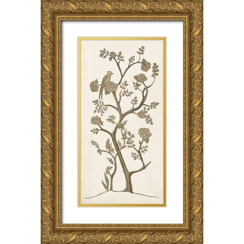 Custom Sepia Chinoiserie II Gold Ornate Wood Framed Art Print with Double Matting by Zarris, Chariklia