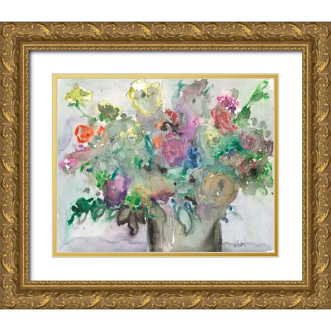 The Mixed Water Garden II Gold Ornate Wood Framed Art Print with Double Matting by Dixon, Samuel