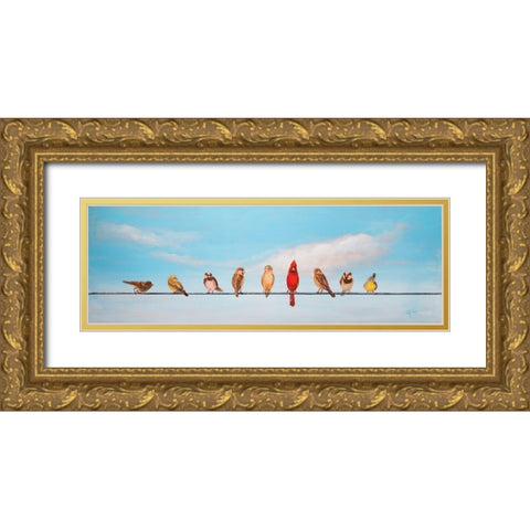 Sweet Birds on a Wire I Gold Ornate Wood Framed Art Print with Double Matting by Iafrate, Sandra