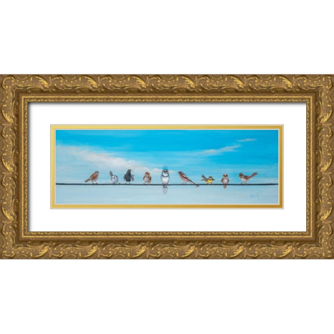 Sweet Birds on a Wire II Gold Ornate Wood Framed Art Print with Double Matting by Iafrate, Sandra