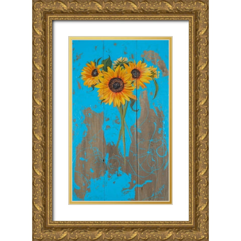 Sunflowers on Barnwood I Gold Ornate Wood Framed Art Print with Double Matting by Iafrate, Sandra