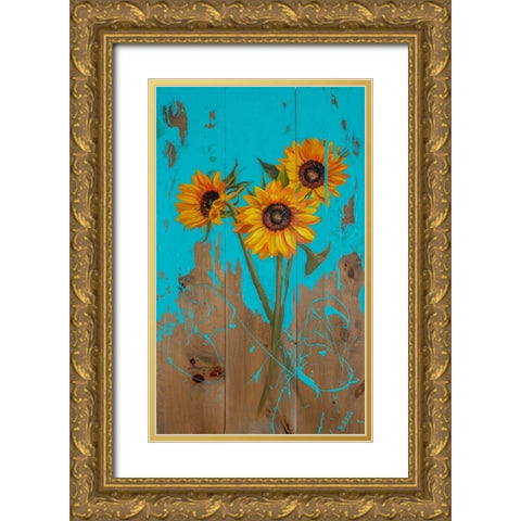 Sunflowers on Barnwood II Gold Ornate Wood Framed Art Print with Double Matting by Iafrate, Sandra