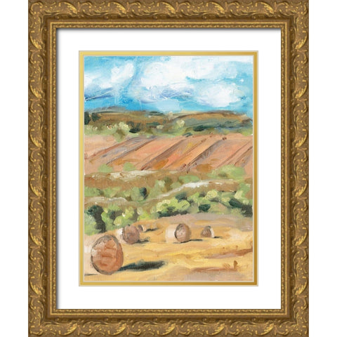 Hay Bales I Gold Ornate Wood Framed Art Print with Double Matting by Wang, Melissa