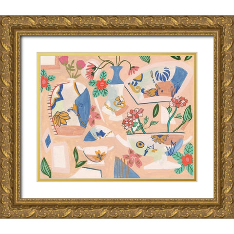 Chinoiserie Ming II Gold Ornate Wood Framed Art Print with Double Matting by Wang, Melissa