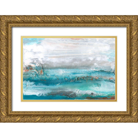 Aqua Sea I Gold Ornate Wood Framed Art Print with Double Matting by Bramma, Lila