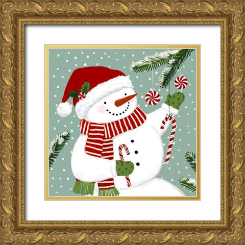 Peppermint Snowman I Gold Ornate Wood Framed Art Print with Double Matting by Barnes, Victoria