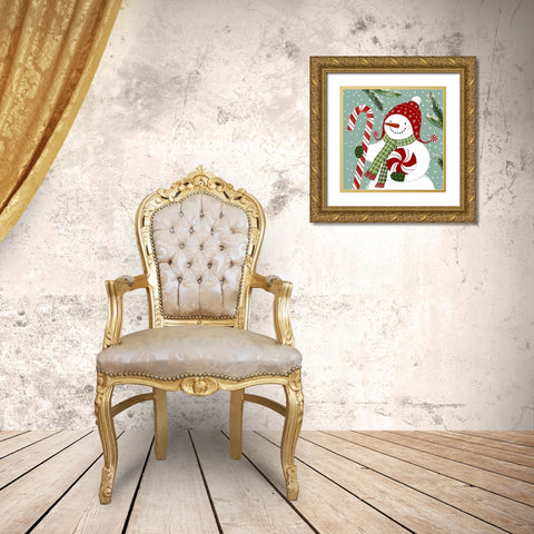 Peppermint Snowman II Gold Ornate Wood Framed Art Print with Double Matting by Barnes, Victoria