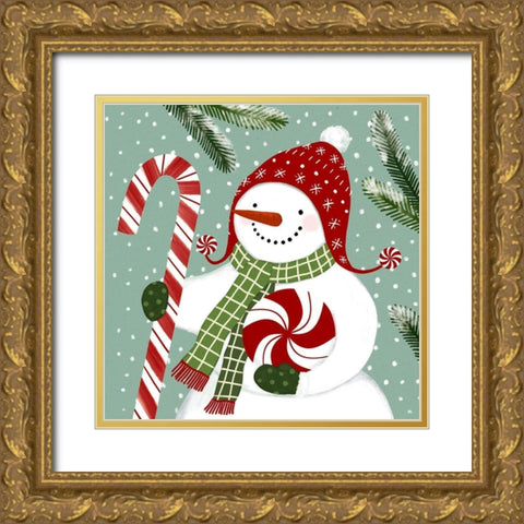 Peppermint Snowman II Gold Ornate Wood Framed Art Print with Double Matting by Barnes, Victoria