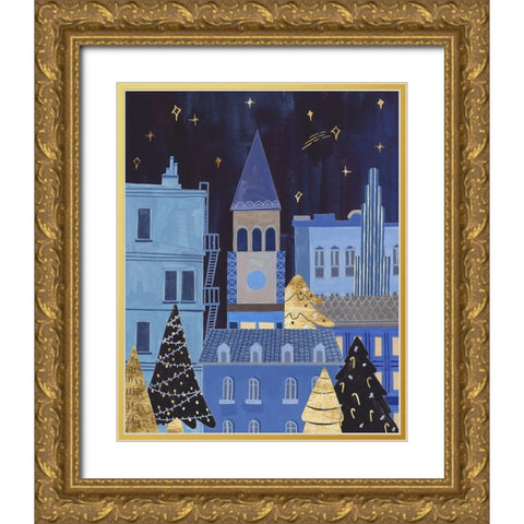 Holiday Night II Gold Ornate Wood Framed Art Print with Double Matting by Wang, Melissa